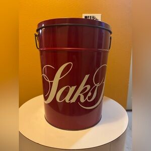 Vintage MCM Saks Fifth Avenue Large Red and White Tin - 14 inches tall